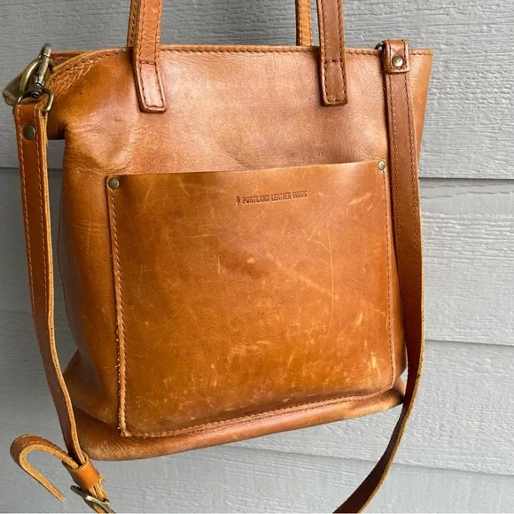 Portland Leather Goods Medium Crossbody Tote Purse Bag Chestnut Brown - Picture 2 of 16